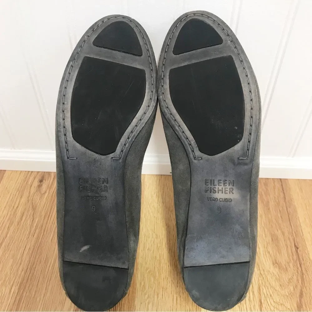 EILEEN FISHER Gray Suede Slip On Flats Shoes Loafers‎ Slippers Leather Size 9